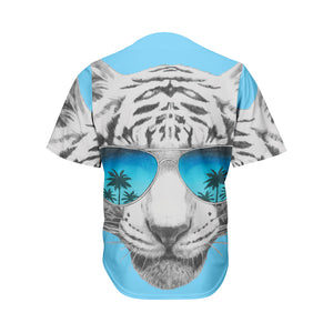 White Tiger With Sunglasses Print Men's Baseball Jersey