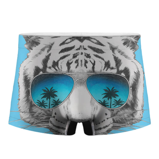 White Tiger With Sunglasses Print Men's Boxer Briefs