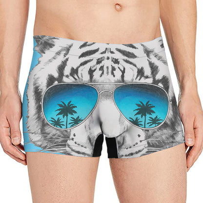 White Tiger With Sunglasses Print Men's Boxer Briefs