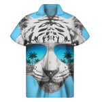 White Tiger With Sunglasses Print Men's Short Sleeve Shirt
