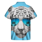 White Tiger With Sunglasses Print Men's Short Sleeve Shirt