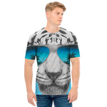 White Tiger With Sunglasses Print Men's T-Shirt