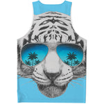 White Tiger With Sunglasses Print Men's Tank Top