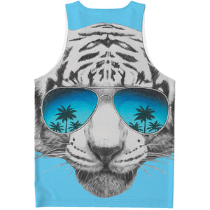 White Tiger With Sunglasses Print Men's Tank Top