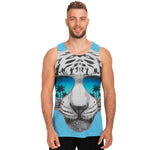 White Tiger With Sunglasses Print Men's Tank Top