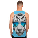 White Tiger With Sunglasses Print Men's Tank Top