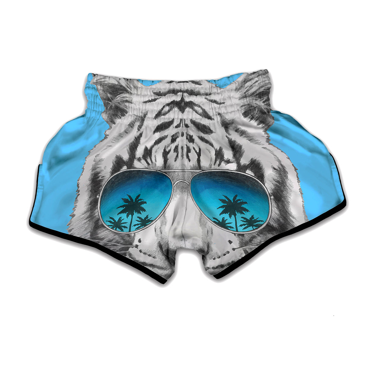 White Tiger With Sunglasses Print Muay Thai Boxing Shorts