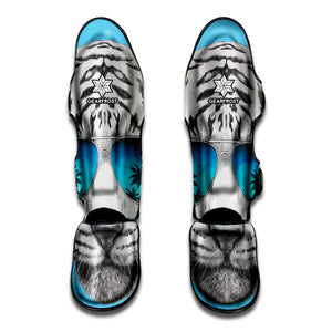 White Tiger With Sunglasses Print Muay Thai Shin Guard