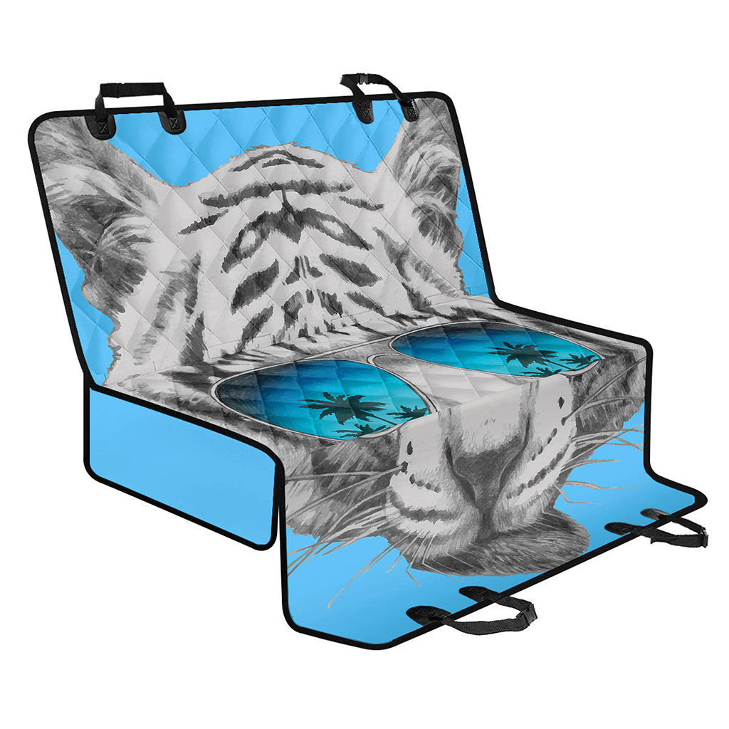 White Tiger With Sunglasses Print Pet Car Back Seat Cover