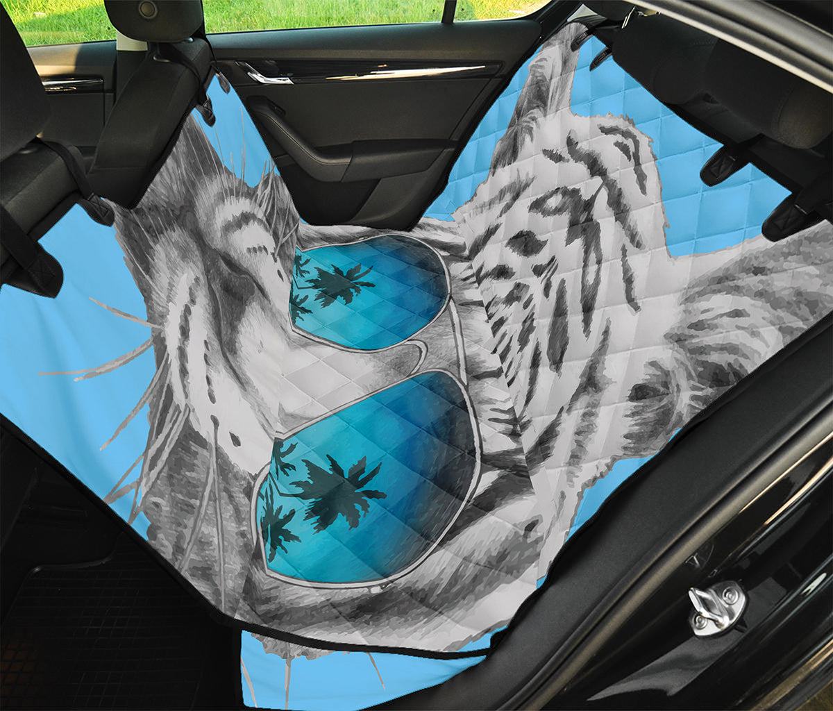 White Tiger With Sunglasses Print Pet Car Back Seat Cover