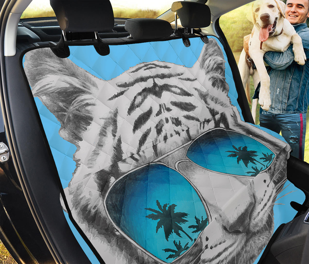 White Tiger With Sunglasses Print Pet Car Back Seat Cover