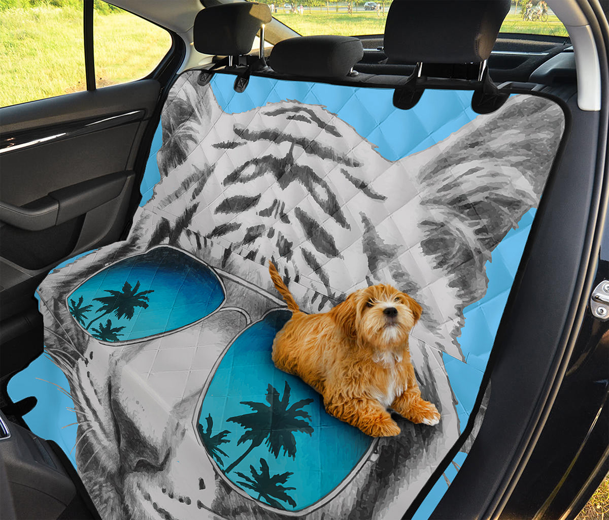 White Tiger With Sunglasses Print Pet Car Back Seat Cover