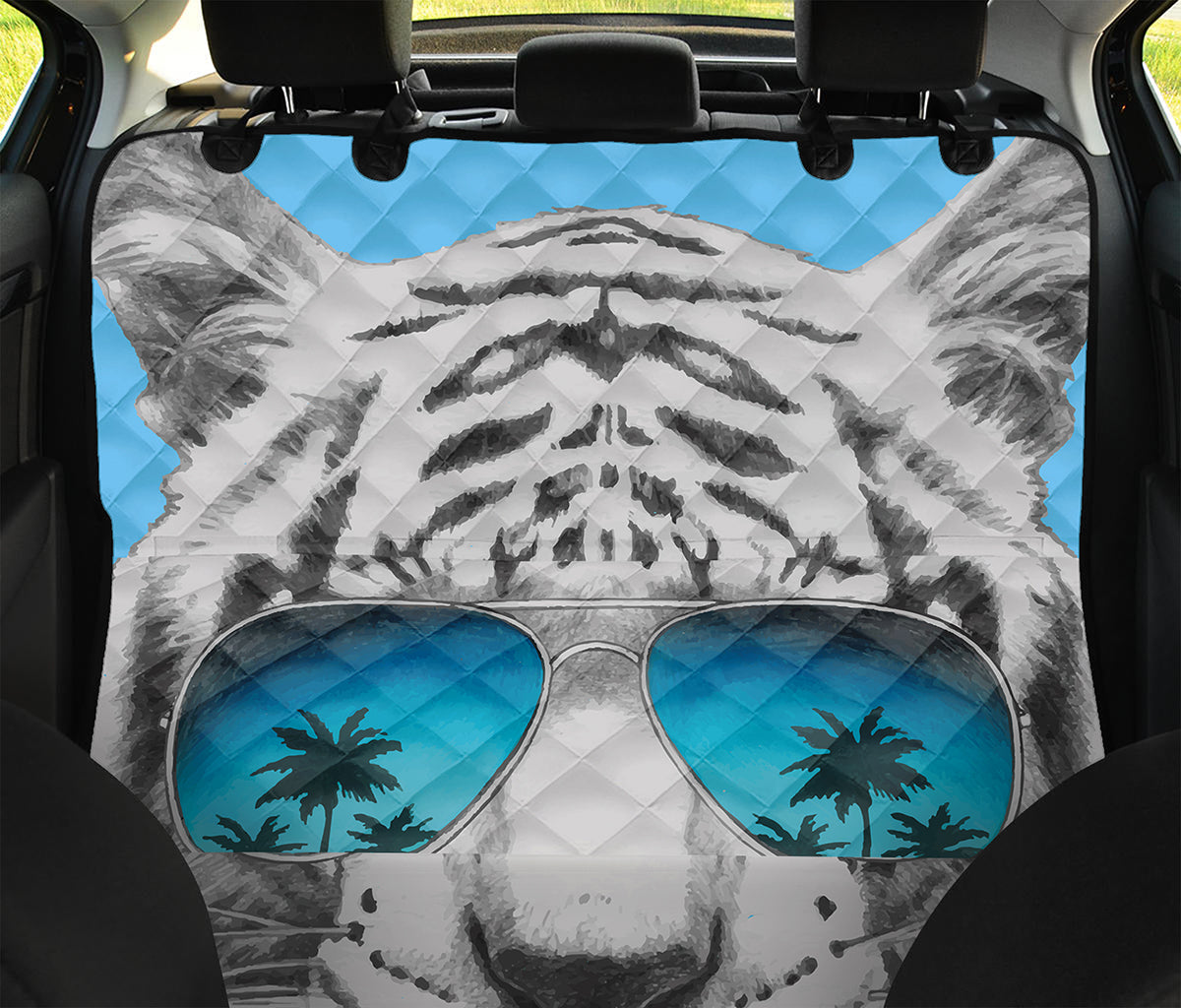 White Tiger With Sunglasses Print Pet Car Back Seat Cover
