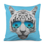 White Tiger With Sunglasses Print Pillow Cover