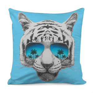 White Tiger With Sunglasses Print Pillow Cover