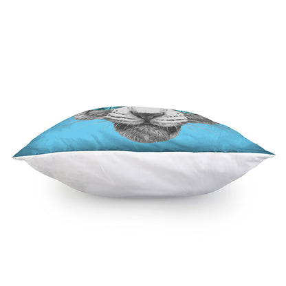 White Tiger With Sunglasses Print Pillow Cover