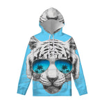 White Tiger With Sunglasses Print Pullover Hoodie