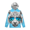 White Tiger With Sunglasses Print Pullover Hoodie