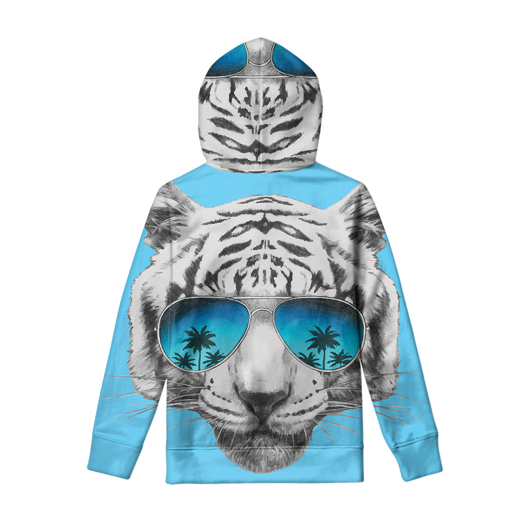 White Tiger With Sunglasses Print Pullover Hoodie