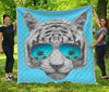 White Tiger With Sunglasses Print Quilt