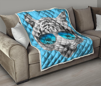 White Tiger With Sunglasses Print Quilt
