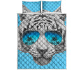 White Tiger With Sunglasses Print Quilt Bed Set