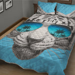 White Tiger With Sunglasses Print Quilt Bed Set