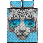 White Tiger With Sunglasses Print Quilt Bed Set