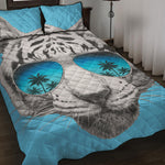 White Tiger With Sunglasses Print Quilt Bed Set