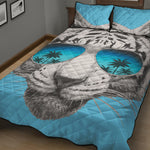 White Tiger With Sunglasses Print Quilt Bed Set