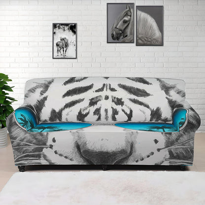 White Tiger With Sunglasses Print Sofa Cover