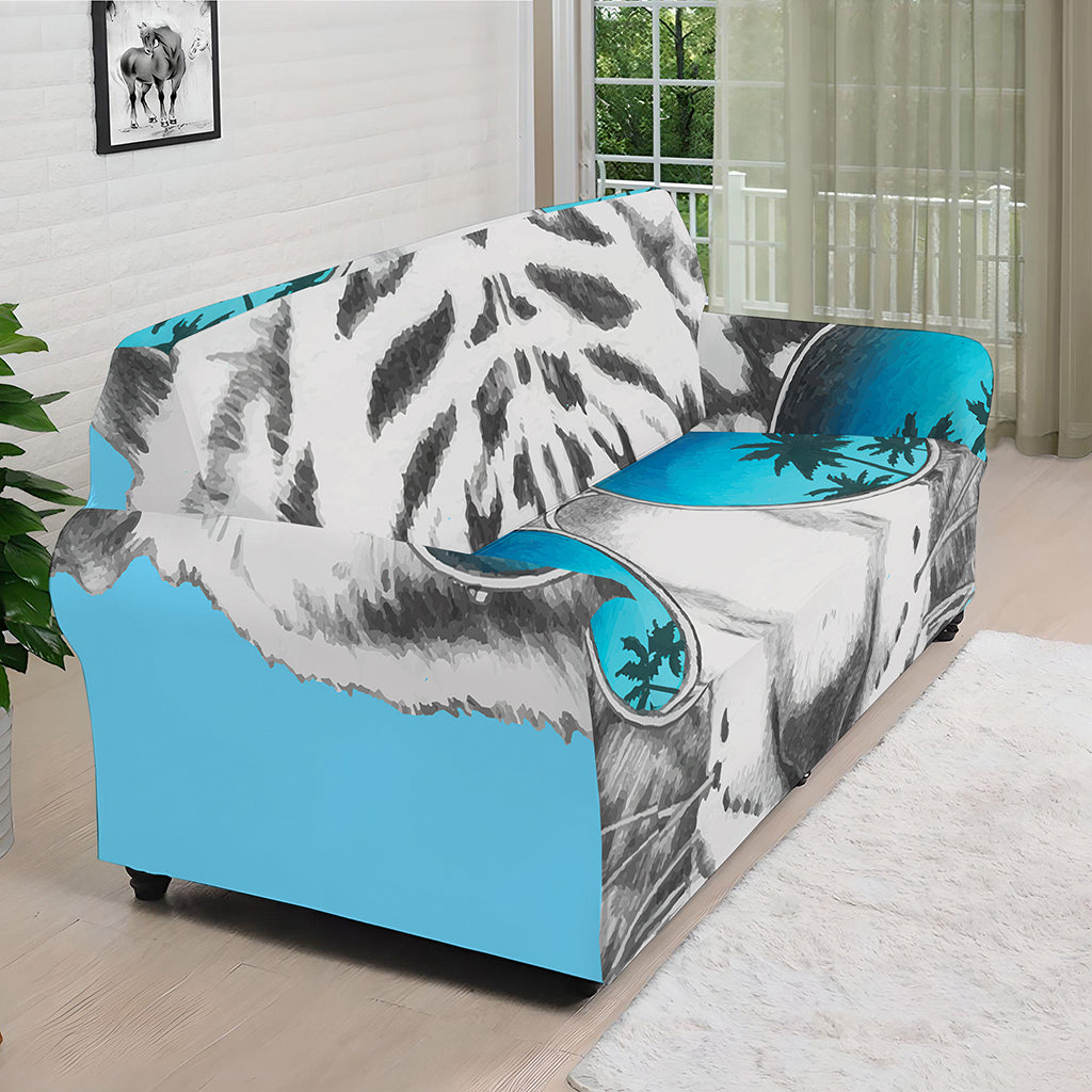 White Tiger With Sunglasses Print Sofa Cover