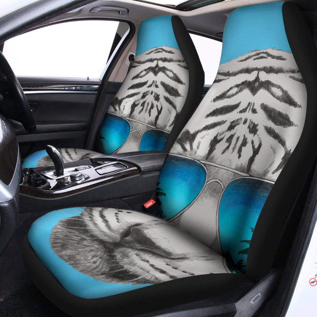 White Tiger With Sunglasses Print Universal Fit Car Seat Covers