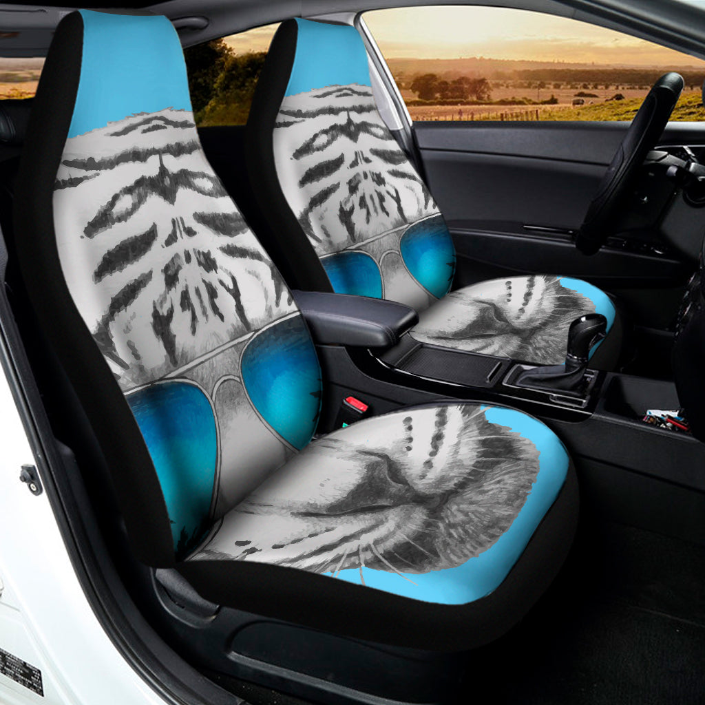 White Tiger With Sunglasses Print Universal Fit Car Seat Covers