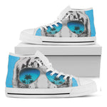 White Tiger With Sunglasses Print White High Top Shoes