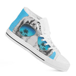 White Tiger With Sunglasses Print White High Top Shoes