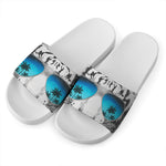 White Tiger With Sunglasses Print White Slide Sandals