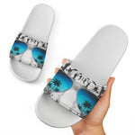White Tiger With Sunglasses Print White Slide Sandals