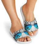 White Tiger With Sunglasses Print White Slide Sandals