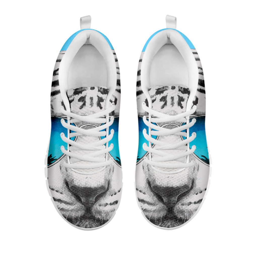 White Tiger With Sunglasses Print White Sneakers