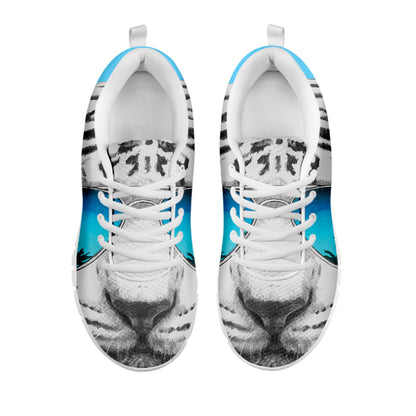 White Tiger With Sunglasses Print White Sneakers