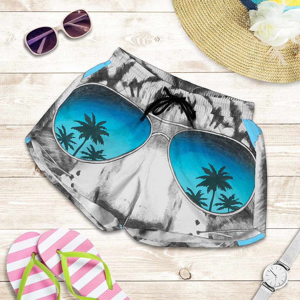 White Tiger With Sunglasses Print Women's Shorts