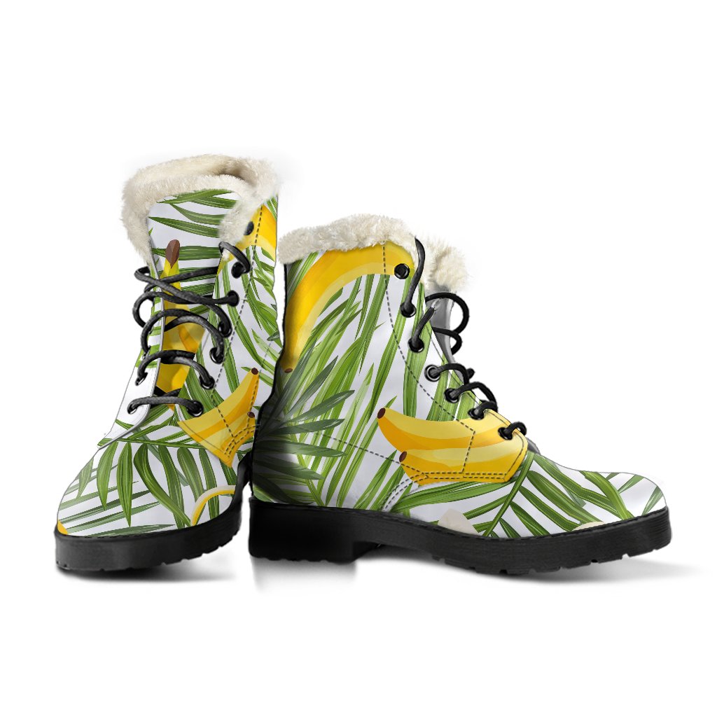 White Tropical Banana Pattern Print Comfy Boots GearFrost