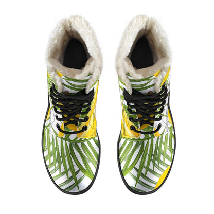 White Tropical Banana Pattern Print Comfy Boots GearFrost
