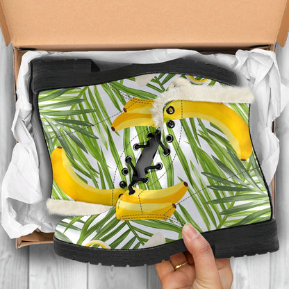 White Tropical Banana Pattern Print Comfy Boots GearFrost