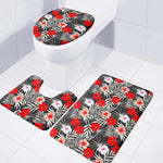 White Tropical Hibiscus Pattern Print 3 Piece Bath Mat Set
