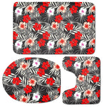 White Tropical Hibiscus Pattern Print 3 Piece Bath Mat Set