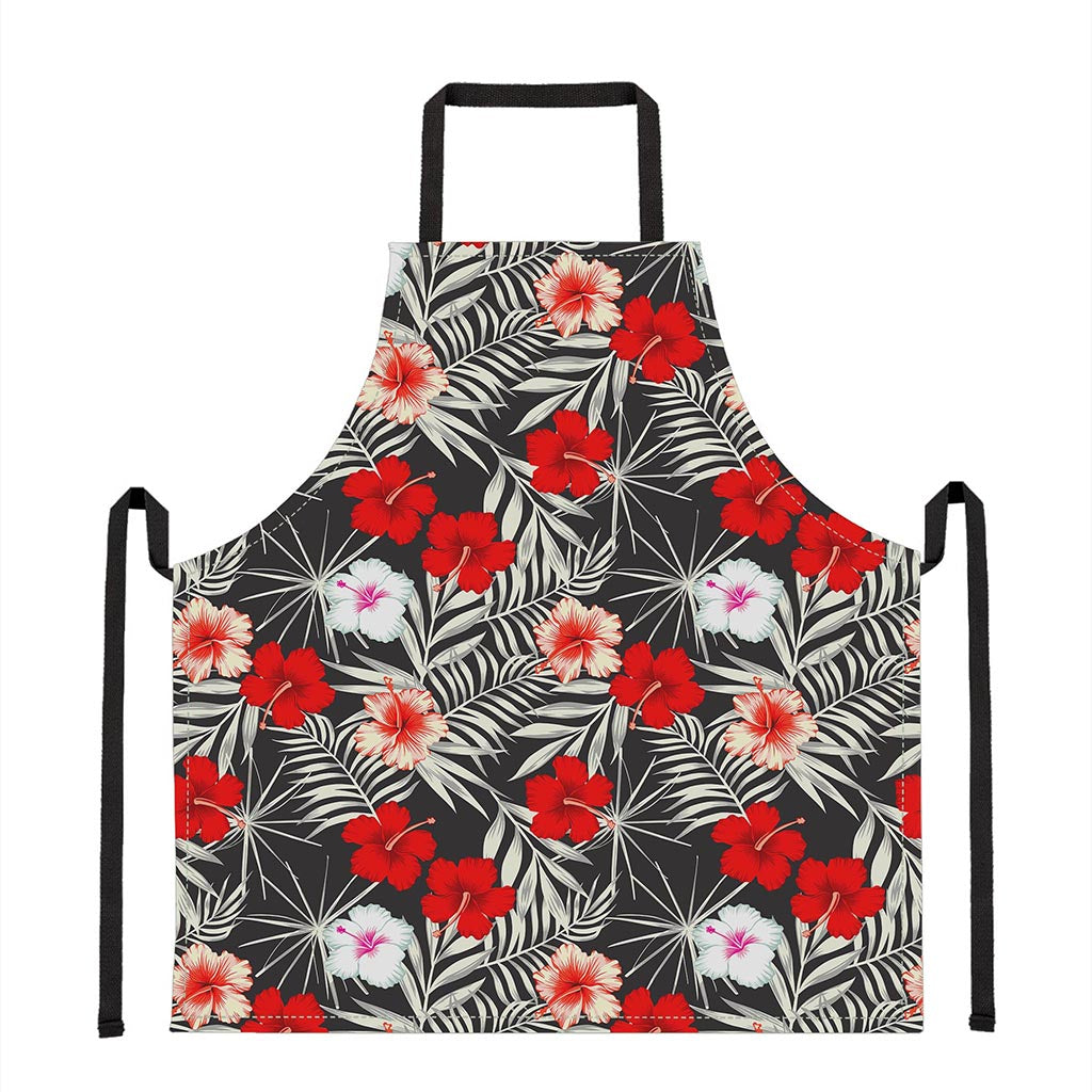 White Tropical Hibiscus Pattern Print Apron