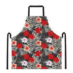 White Tropical Hibiscus Pattern Print Apron