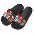 White Tropical Hibiscus Pattern Print Black Slide Sandals